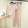 Conjunto de Duas Peças Feminino Modal Novo para Primavera e Verão Camiseta de Manga Curta Calça de Perna Larga Terno Casual Solto Tamanho Grande Fino para Casa