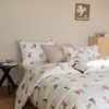 Conjunto de Quatro Peças Hajiemi de Algodão Puro Desenho Animado Ins, Conjunto de Três Peças de Roupa de Cama e Lençol de Elástico Estilo Dormitório Estudantil Menina Fofa, 100% Algodão