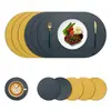 Porta-copos oval estilo nórdico em couro com estampa de vaca, à prova d'água e de óleo, tapete resistente ao calor para uso doméstico