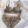 Ropa Interior de Látex para Mujer Pecho Pequeño Push-up Engrosado Ajustable Accesorio Soporte Superior de Seno Conjunto de Sujetador Sexy de Encaje