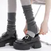 Calcetines de Punto Grises sin Pies para Mujer, Estilo Lolita, Puro Deseo, Calentadores de Piernas Cálidos, Serie Gris Primavera y Otoño, Calcetines Holgados Rayados Versátiles