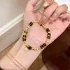 Pulseira com Contas de Olho de Tigre Natural e Olho de Gato Dourado em Prata de Lei S925 para Mulheres, Joia Única e de Alto Padrão