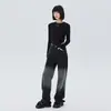 Calça Wide Leg Lavada Vintage Comprimento Total Cintura Alta Algodão Puro Solta Tendência Outono Jeans Preto Cinza Novo Estilo Feminino 2025