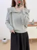 Suéter de punto liso estilo francés con solapa y manga larga para mujer, nuevo top de punto suave de terciopelo de imitación de visón, otoño e invierno 2026