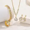Conjunto de Collar, Pendientes y Pulsera Europeos y Americanos Transfronterizos de Moda con Gota de Agua y Pedrería Cadena de Garra de Diamante Completo Popular Conjunto de Temperamento de Gama Alta