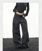 Cintura Ajustable Pierna Ancha Plisado Pana Ropa de Trabajo Pantalones de Pierna Ancha Mujer Retro Americano Color Café Adelgazantes Casuales Pantalones Largos Modernos