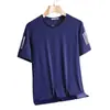 Camiseta de seda helada de verano para hombre, cuello redondo, secado rápido, manga corta, fina, transpirable, top de media manga, deportivo para hombre, moderno, corte holgado