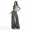 Jeans de Trabajo de Pierna Ancha Personalizados con Bolsillo de Corazón Naranja Joven para Mujer, Corte Holgado, Adelgazantes, Disimuladores, Casuales, Versátiles, Pantalones de Largo Completo