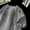 Camiseta de Hombre Gris Texturizada Tie-Dye con Cuello en V de Manga Corta Otoño Atractiva de Alta Gama Pesada con Sensación a Hielo Tendencia de Media Manga