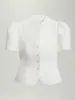 Aliexpress 2026 Blusa de Gola Alta com Manga Bufante Estilo Europeu e Americano, Blusa Curta Elegante Estilo Socialite com Gola Alta Vintage