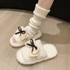 Pantuflas de Algodón Estilo Coreano Antideslizantes Retro Lazo Cálidas Felpa Adicional Pantuflas 2025 Otoño e Invierno Nuevo Suela Gruesa Hogar