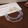 Pulseira Dupla de Cristal Multi-Tesouro Natural para Mulheres Pulseira de Contas de Cristal Branco Design Simples Joia de Estilo Original