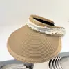 Novo Chapéu de Palha com Viseira de Renda Estilo Coreano para Mulheres Primavera Verão Proteção Solar Chapéu de Sombra Chapéu de Férias Chapéu de Praia Chapéu de Sol Trançado Moderno