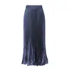 Falda Larga Plisada de Cintura Alta, Línea A, Adelgazante, Nueva Colección Primavera-Verano, Brillante, Lustrosa, Más Vendida Transfronteriza para Mujer