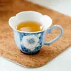 Taza de Té Jazmín Azul Tinta Borracha Cerámica Set Personal de Té con Asa Taza de Té para el Hogar