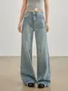 Jeans largo estilo retro americano resistente para mulheres, novo estilo verão 2026, modelagem solta, afina a silhueta, nicho, com caimento, calça comprida até o chão