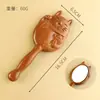 Espejo de Sándalo Tallado de Alta Calidad con Forma de Gato para Mujer, Espejo de Maquillaje Portátil Creativo, Espejo Redondo Pequeño al por Mayor