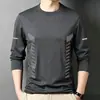 Camiseta masculina de manga comprida com estampa, estilo esportivo casual, moderna para adolescentes, base para todas as estações com gola redonda, top tipo camiseta de manga comprida