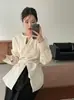 Atualização de Tamanho Chic Coreano Primavera Irregular Vazado Estiloso Cinto Marcando a Cintura Fenda Camisa Blusa Novo Estilo Feminino