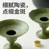 Soporte de Incienso Cerámico Retro Verde Naranja Dorado Salpicado de Alto Pie Pequeño Quemador de Incienso Redondo con Soporte de Nueve Agujeros para Varillas de Incienso Quemador de Incienso Pequeño Hecho a Mano