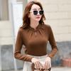 Outono e Inverno nova blusa de base estilo coreano feminina nova T-shirt de manga comprida espessa estilo chinês cor sólida Roupas de topo estilo nacional entrega única