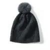 Chapéu de Inverno Espesso com Pom-Pom 100% Caxemira Pura para Mulheres, Gorro Protetor de Orelhas, Chapéu Vintage de Tricô Trançado