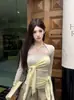 Precio no negociable, conjunto de dos piezas de algodón con top strapless de bloques de color vintage otoño + cárdigan corto de manga larga