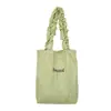 Bolsa de Ombro Única Estilo Japonês e Coreano Transfronteiriça Primavera/Verão 2026, Bolsa Plissada de Grande Capacidade, Bolsa de Mão de Lona com Padrão de Letras Estilo Preguiçoso