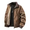 Nueva chaqueta retro de ante y piel sintética para hombre 2025, forrada de forro polar y engrosada para invierno, con cuello alto, estilo ropa de trabajo