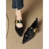 Zapatos Mary Jane vintage de punta puntiaguda con botones dorados, estilo francés, planos para mujer, de color marrón claro, para uso diario.