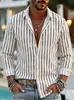 Camisa masculina de manga comprida listrada, estilo casual slim fit, top aberto da moda, europeia e americana, de vendas transfronteiriças da Amazon