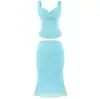 Atractivo conjunto de malla puramente sexy con escote en V cruzado, camisola corta ajustada, falda de sirena ajustada de cintura alta