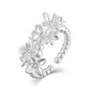 Anillo Abierto de Plata de Ley 925 Hecho a Mano con Diseño de Flor de Arena Fina en Spray, Diseño de Nicho de Alta Gama, Nuevo Diseño Chinoiserie, Alta Gama