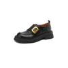 Mocasines de Piel de Cabra con Hebilla Metálica Cuadrada Estilo Universitario Primavera 2024 Tacón Medio Grueso Punta Redonda Piel Genuina Boca Profunda Flats Talla de Mujer