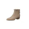 Botas de Moda de Piel Suave con Tacón Cuadrado para Mujer 2026 Invierno Nuevo Estilo Botas de Piel Suave de Tacón Medio con Volantes Botas de Moda Versátiles y Botas para Mujer