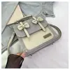 Mochila Pequena Color Block Estilosa Nova para Mulheres 2026, Mochila de Ombro Único Transversal, Bolsa de Mão Estilo College com Laço para Mulheres