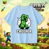 Camiseta infantil de manga corta de Minecraft con Creeper, Steve y Dragón del End, top de algodón 100% para niños