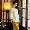 Conjunto de duas peças de seda com mangas médias e calças pantalona, com qualidade garantida, para mulheres de meia-idade, novo estilo chinês, outono