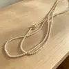 Colar Longo Fashion com Fecho OT Pérola de Alto Brilho para Mulheres, Camada Dupla, Corrente de Suéter de Luxo de Nicho com Senso de Design