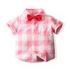 Traje de caballero estilo británico para niños, de manga corta y tirantes, conjunto de dos piezas con camisa a cuadros y pantalones cortos para verano