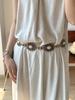 Cinturón de metal estilo bohemio con cadena para la cintura, resistente, tallado en turquesa blanca, sencillo y combinable, para mujer, vestido largo de verano.
