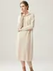 Vestido 100% cachemir puro para mujer, nuevo vestido suéter tejido largo holgado de otoño e invierno con capucha y botones, vestido casual de color liso