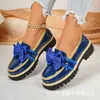 Comércio Exterior Tamanho Grande Outono 2026 Novo Estilo Sapatos Loafer de Solado Grosso Cor Sólida Decoração de Laço Slip-On Flats Casuais