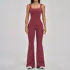 Atacado transfronteiriço de roupas de yoga, macacão esportivo com costas bonitas, macacão fitness modelador com boca de sino leve e decote U grande, calça comprida para mulheres, dropshipping
