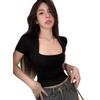 Camiseta de manga curta feminina verão 2025 nova gola quadrada francesa em forma de U top curto para estudantes slim-fit emagrecimento gola baixa na moda