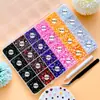 Caja de 24 compartimentos moderna y popular de diamantes de resina jelly de color AB con base plana, empaquetada para arte de uñas DIY, accesorios pequeños, venta al por mayor