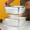Tina de Escurrir Engrosada de Acero Inoxidable 304, Tina Cuadrada con Tapa, Tina Grande para Lavar Verduras, Tina con Filtro Perforado, Tina para Escurrir Aceite
