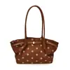 Bolso Tote de Lunares para Mujer 2026 Nuevo Pequeño de Nicho con Sensación de Alta Gama Lona Retro Bolso de Hombro Gran Capacidad Bolso de Mano para Viajar