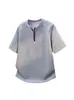 Camiseta de Manga Corta Henley con Hombrera Remachada para Hombre Verano Nueva Manga Corta con Media Cremallera Diseño Americano High Street Peso Pesado