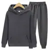 Terno esportivo masculino de 180g com capuz, cor sólida, duas peças, moletom com capuz e calça de moletom